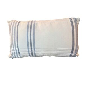 Unbranded Lumbar Throw Pillow Unisex 22x13 Cream Blue Excellent Striped Woven